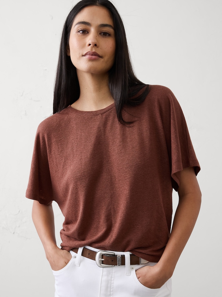 Linen-Blend Dolman-Sleeve T-Shirt