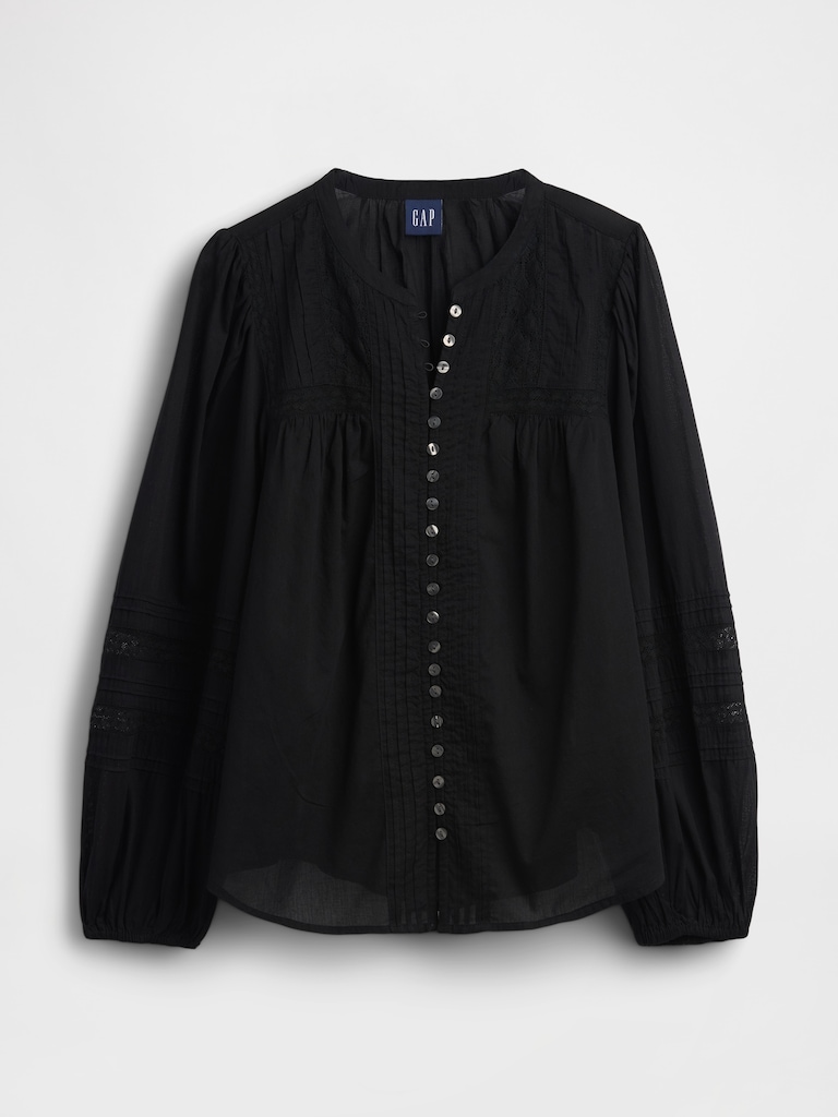 Lace-Trim Pintuck Top