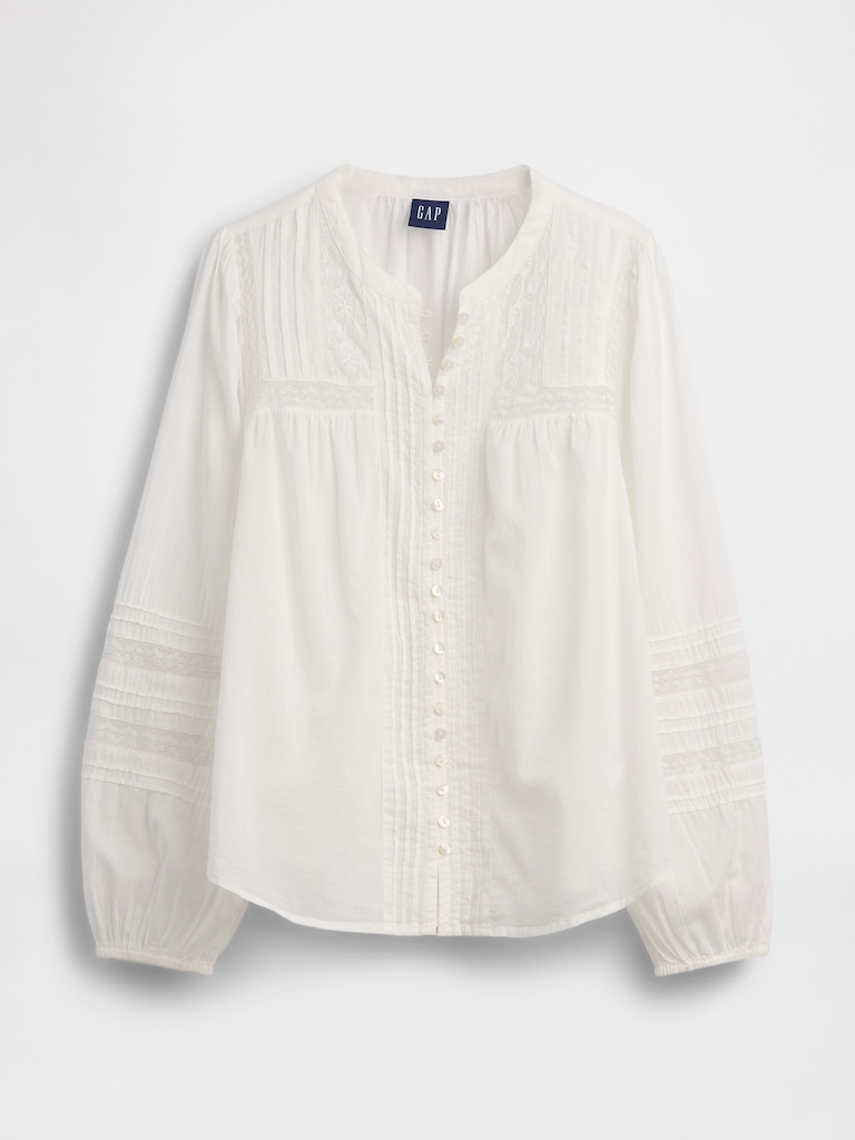 Lace-Trim Pintuck Top