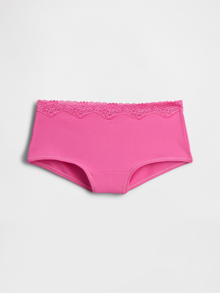 Organic Stretch Cotton Lace-Trim Shorty