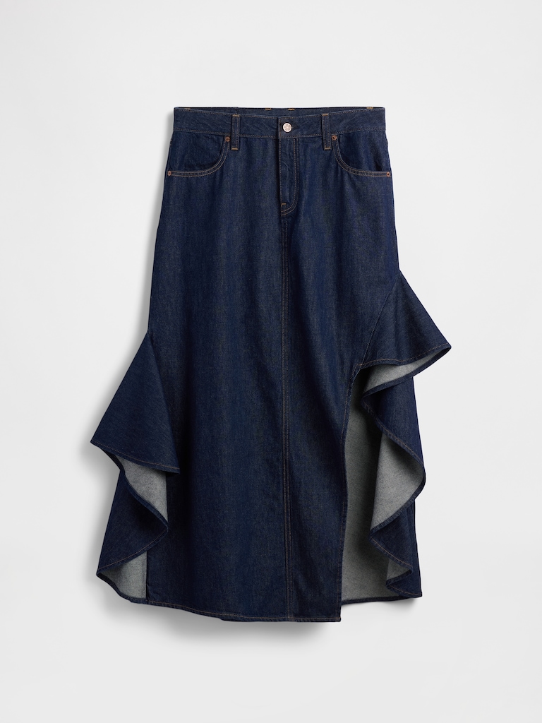 Gap × HFR Ruffle Denim Midi Skirt by IGDALYAH