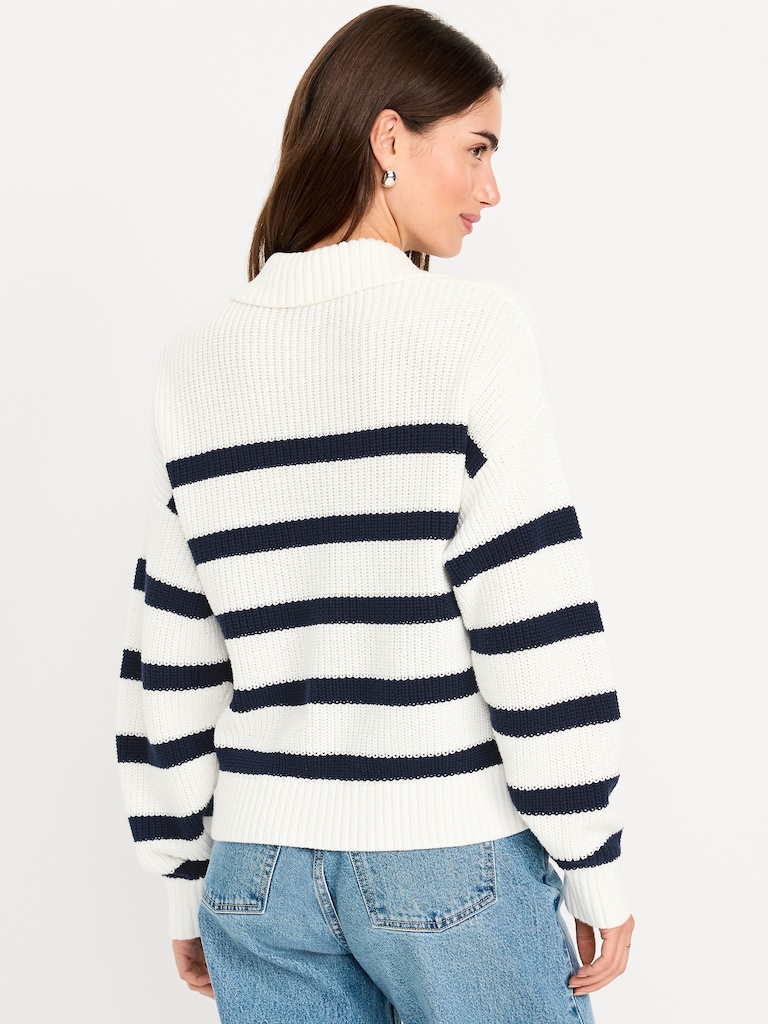 Seaside Cotton Lace-Up Collar Sweater