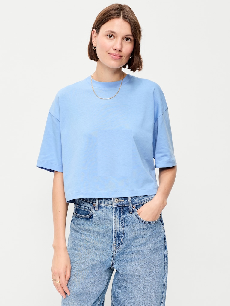 Vintage Crew-Neck Oversized Crop T-Shirt