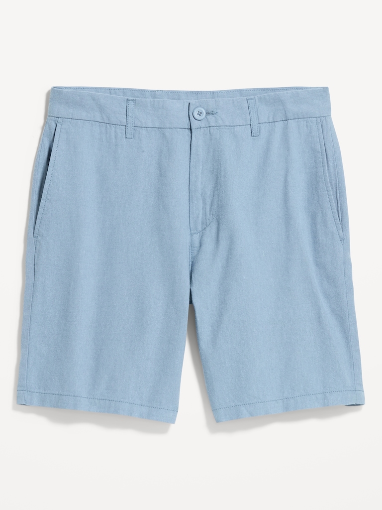 Short chino étroit en mélange de lin, entrejambe de 20 cm.