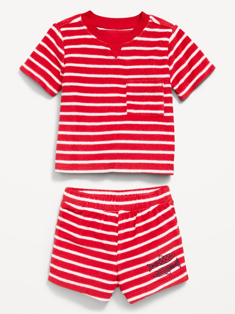 Short-Sleeve Terry Pocket Top and Shorts Set for Baby
