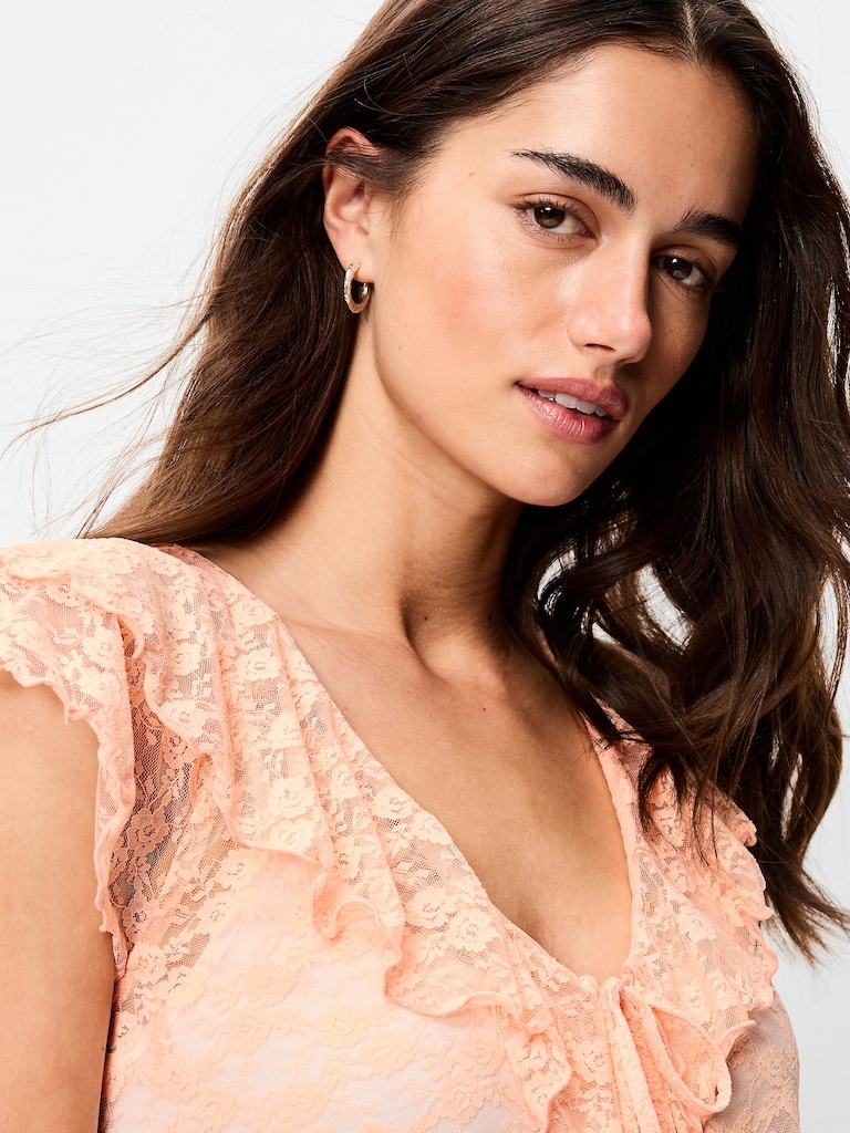 Open-Front Lace Ruffle Top