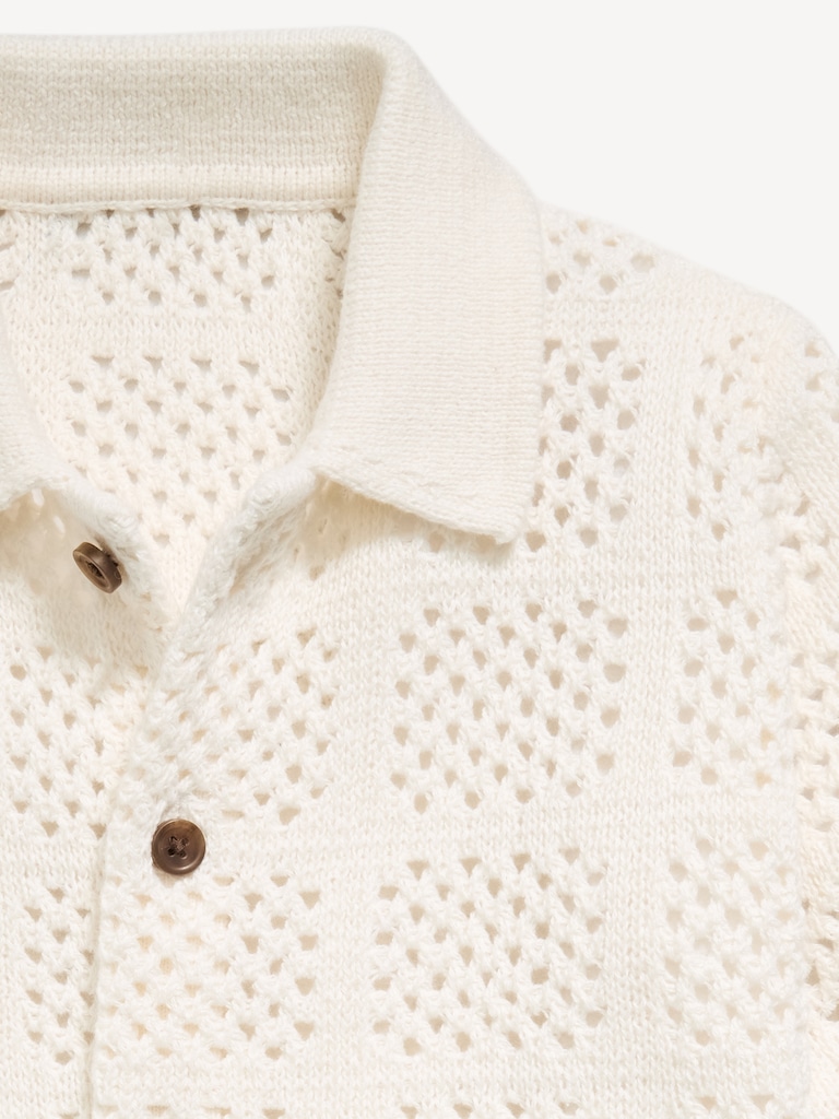 Oversized Short-Sleeve Crochet-Knit Shirt for Toddler Boys
