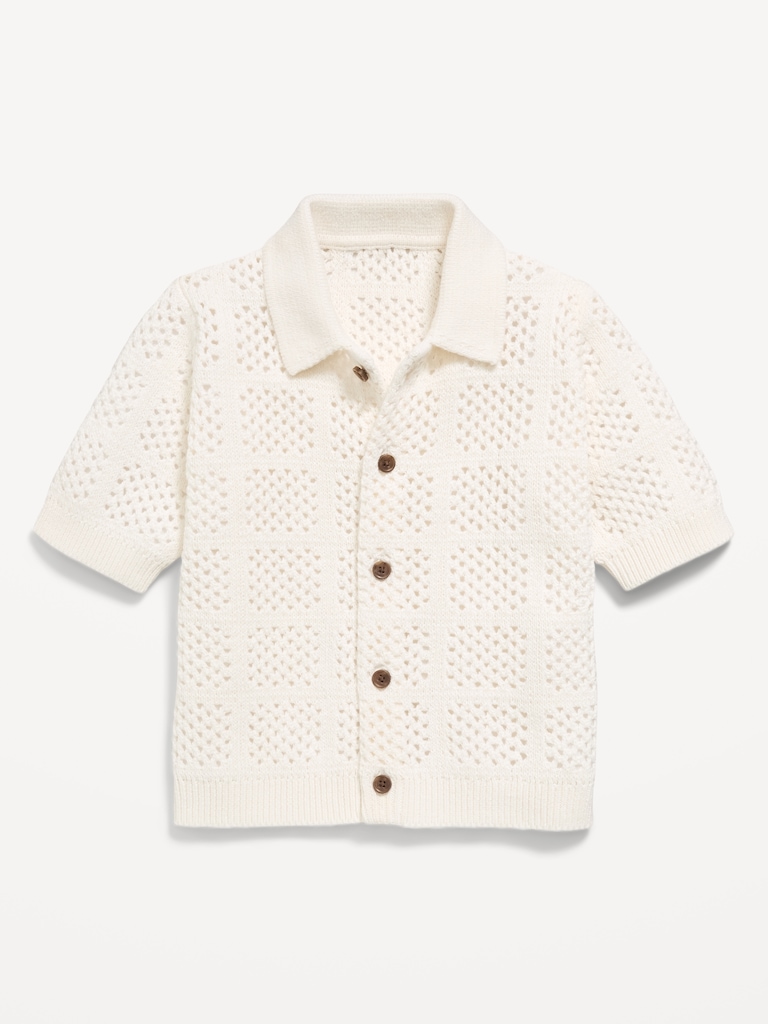 Oversized Short-Sleeve Crochet-Knit Shirt for Toddler Boys