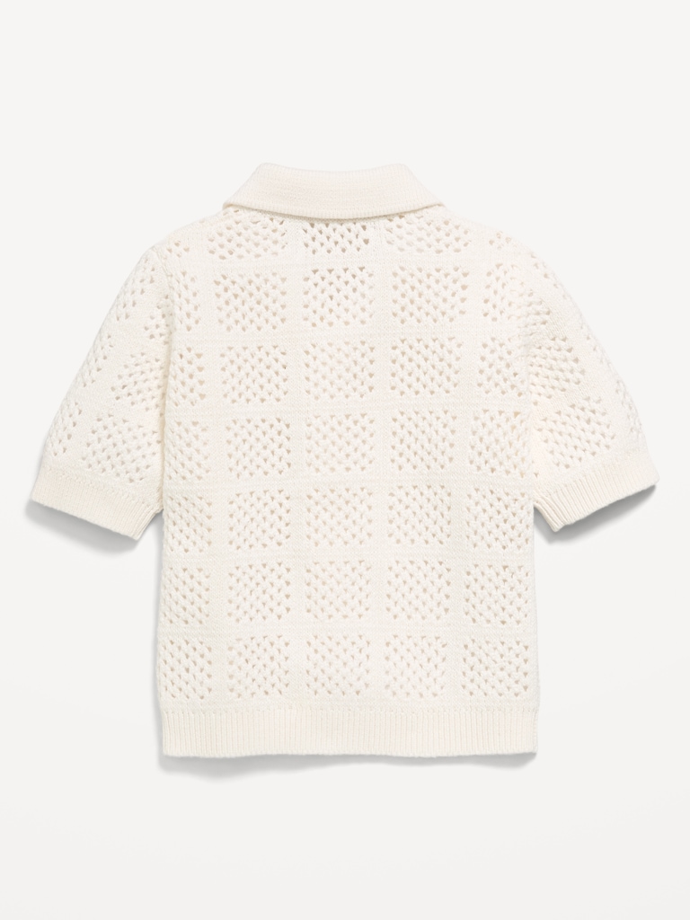 Oversized Short-Sleeve Crochet-Knit Shirt for Toddler Boys