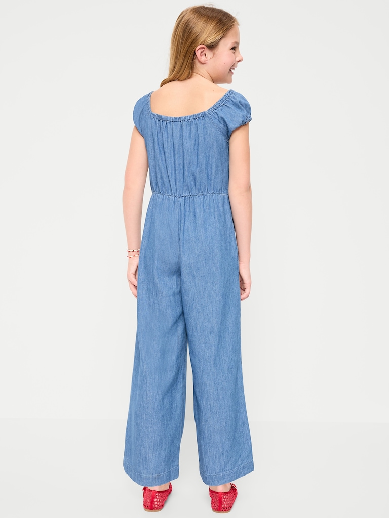 Short-Sleeve Chambray Jumpsuit for Girls