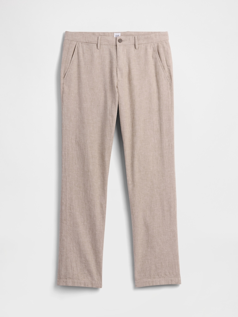 Straight Linen-Blend Pants