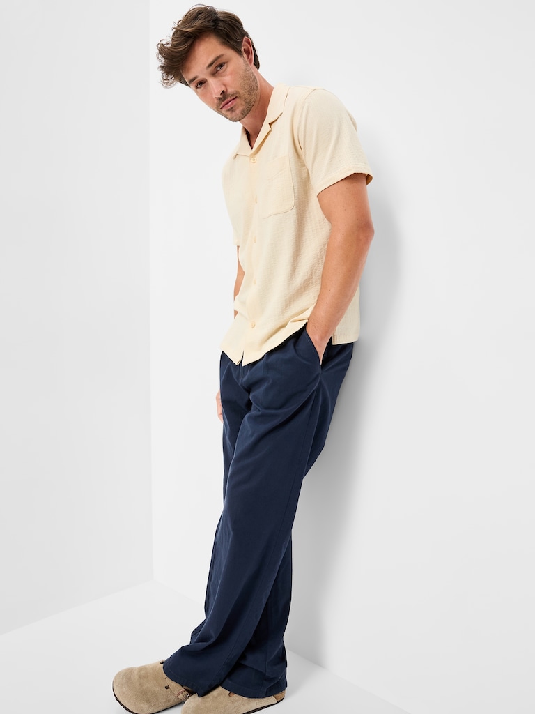 Short-Sleeve Textured Camp Shirt