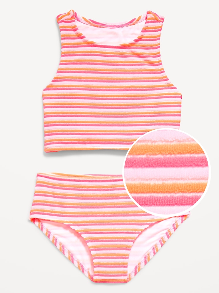 Textured Striped Tankini Swim Set for Girls