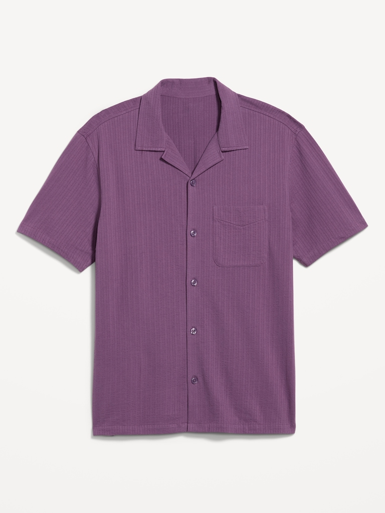 Short-Sleeve Textured Camp Shirt