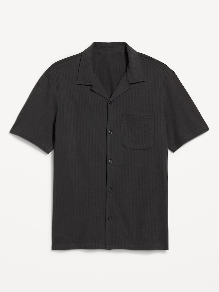 Short-Sleeve Textured Camp Shirt