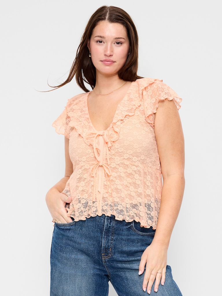 Open-Front Lace Ruffle Top