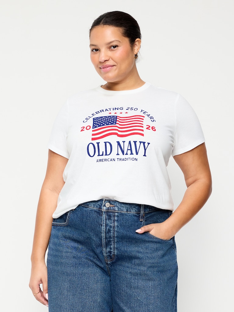 Crew-Neck Flag Graphic T-Shirt