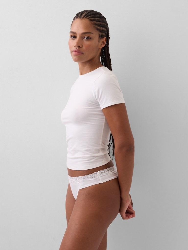 Organic Stretch Cotton Lace-Trim Thong