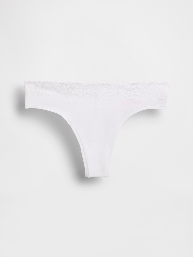 Organic Stretch Cotton Lace-Trim Thong