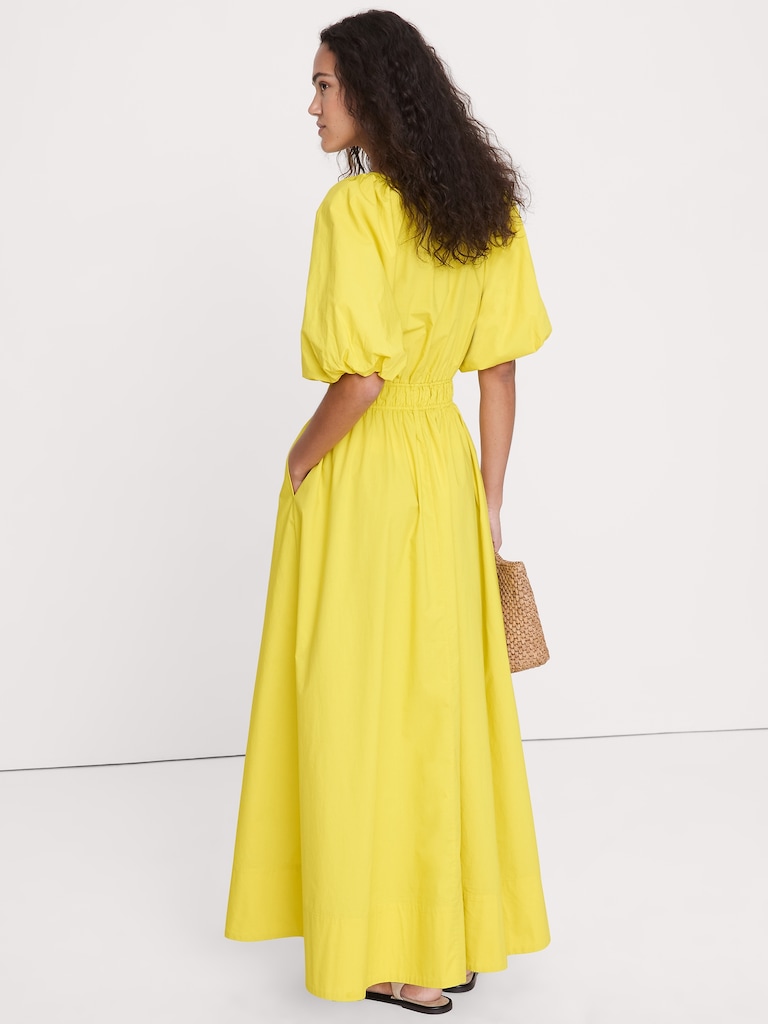 Cotton Poplin Puff-Sleeve Maxi Dress