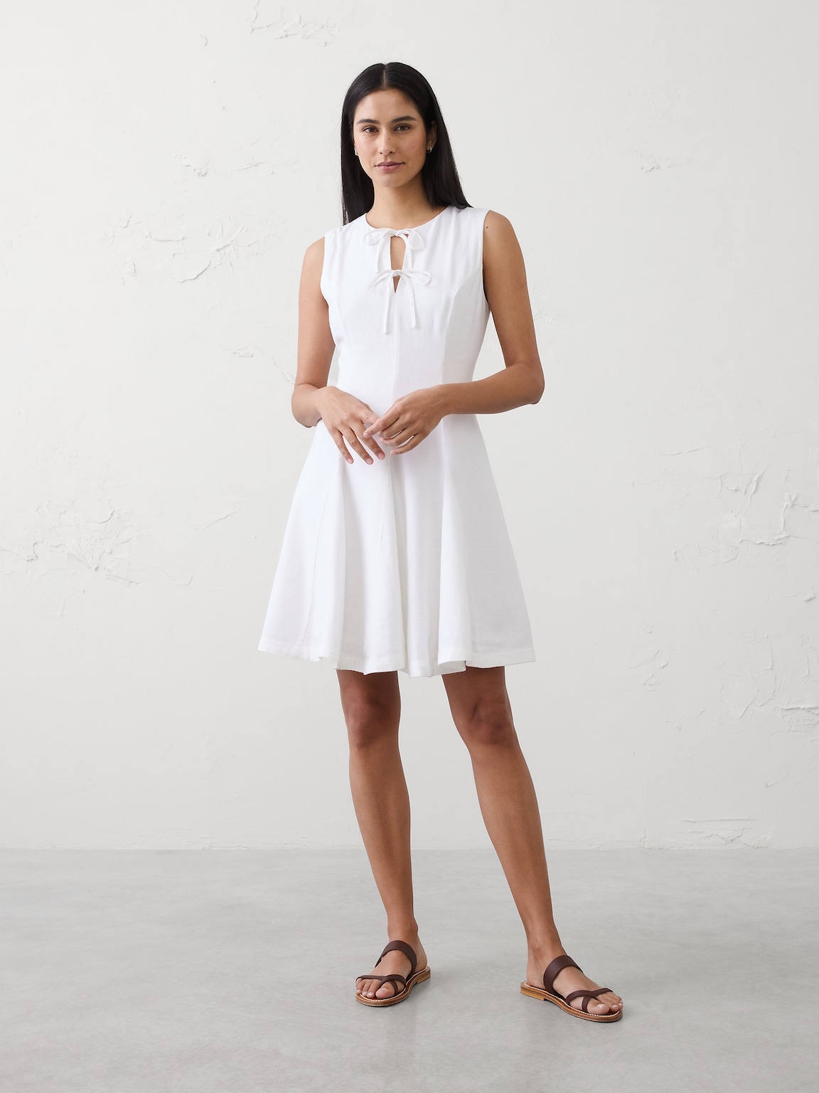 Linen-Blend Tie-Front Mini Dress