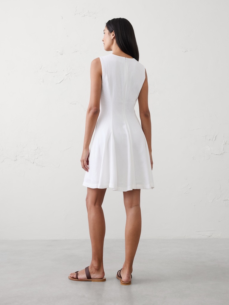Linen-Blend Tie-Front Mini Dress