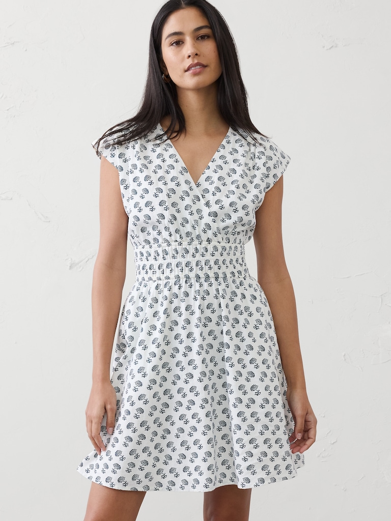 Linen-Blend Smocked-Waist Mini Dress