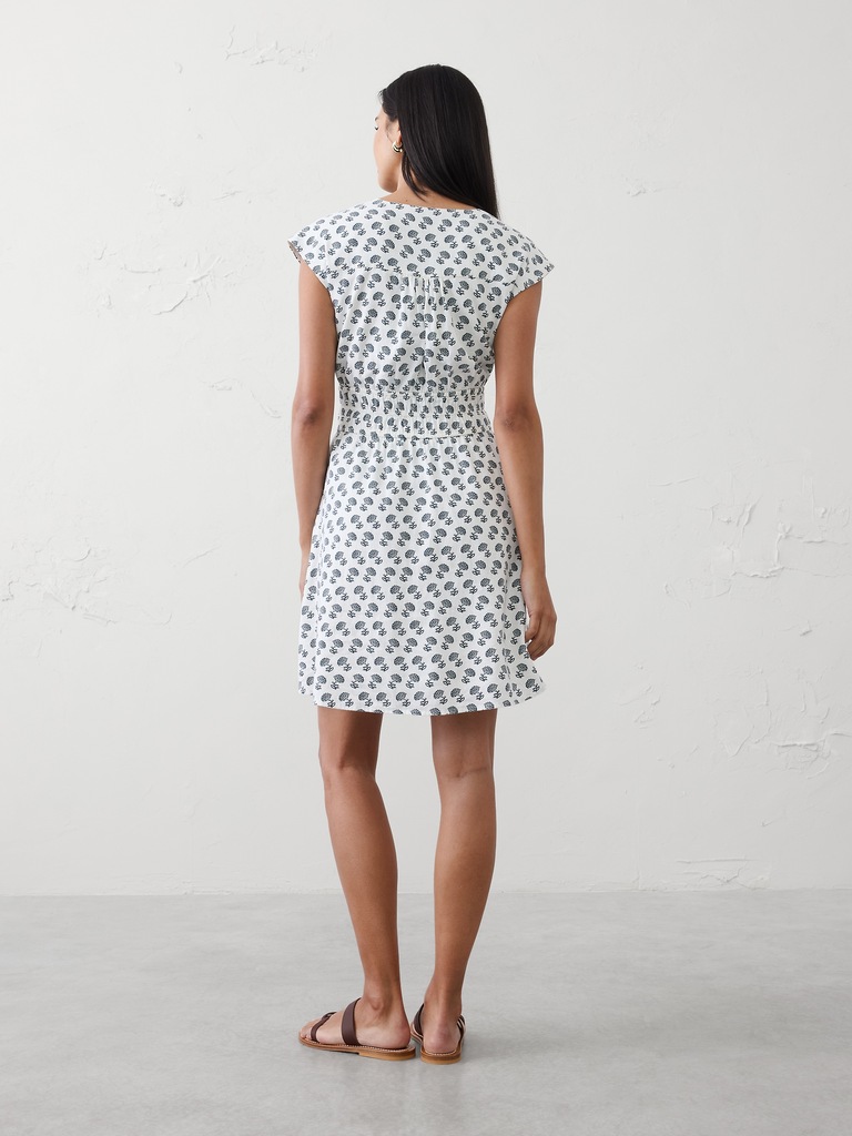 Linen-Blend Smocked-Waist Mini Dress