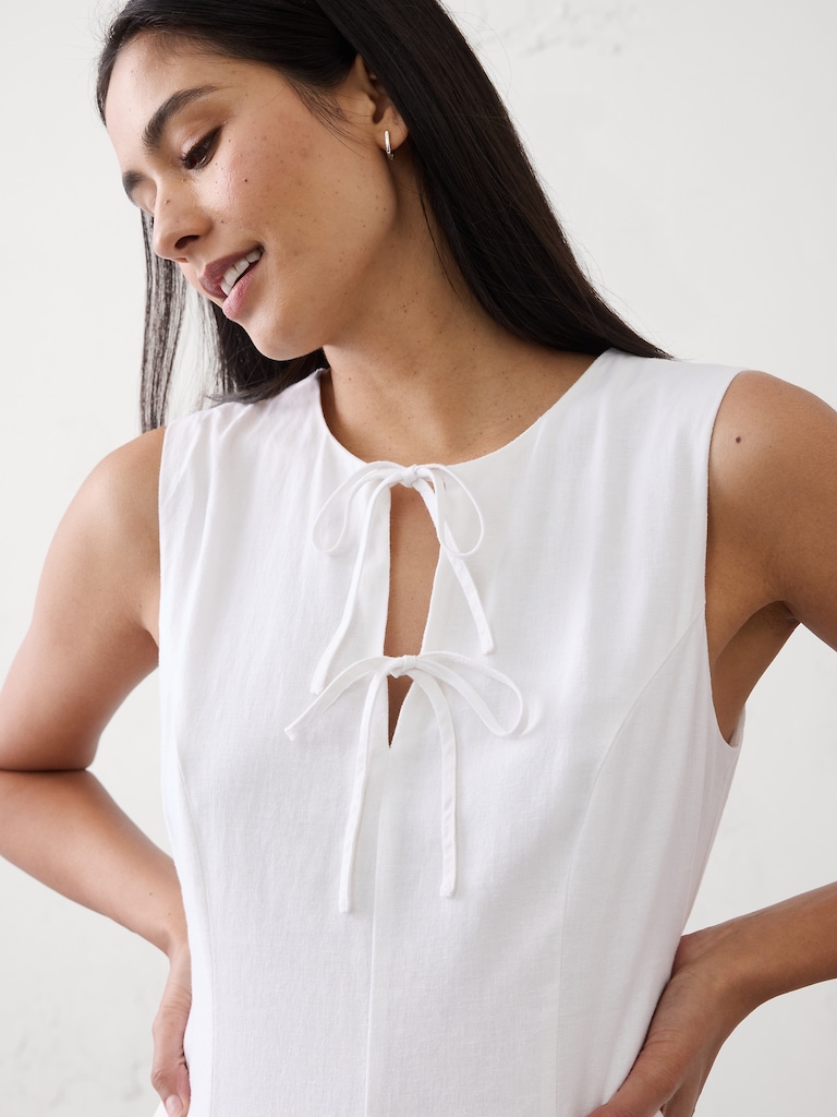 Linen-Blend Tie-Front Mini Dress