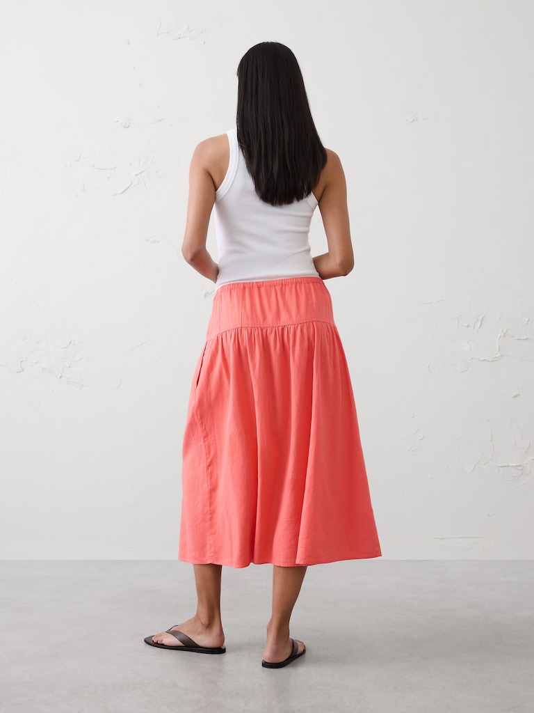 Linen-Blend Drop-Waist Midi Skirt