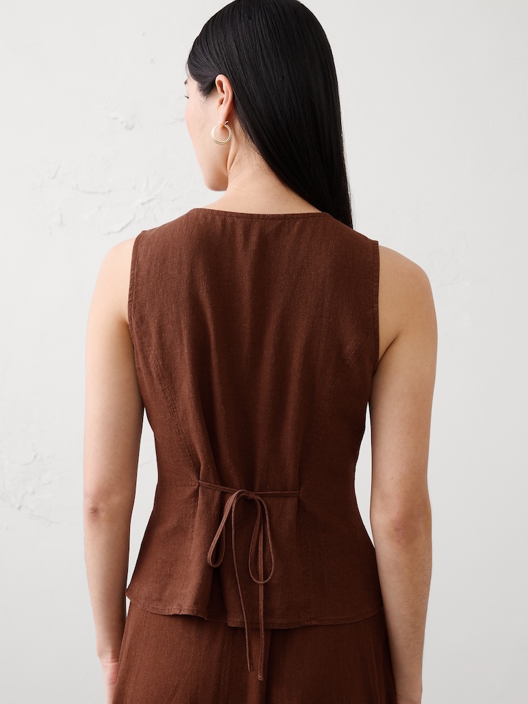 Linen-Blend Tie-Back Vest