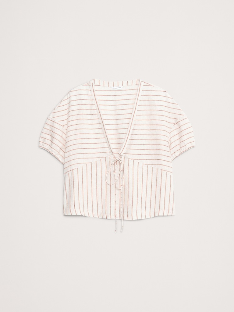 Linen Tie-Front V-Neck Top