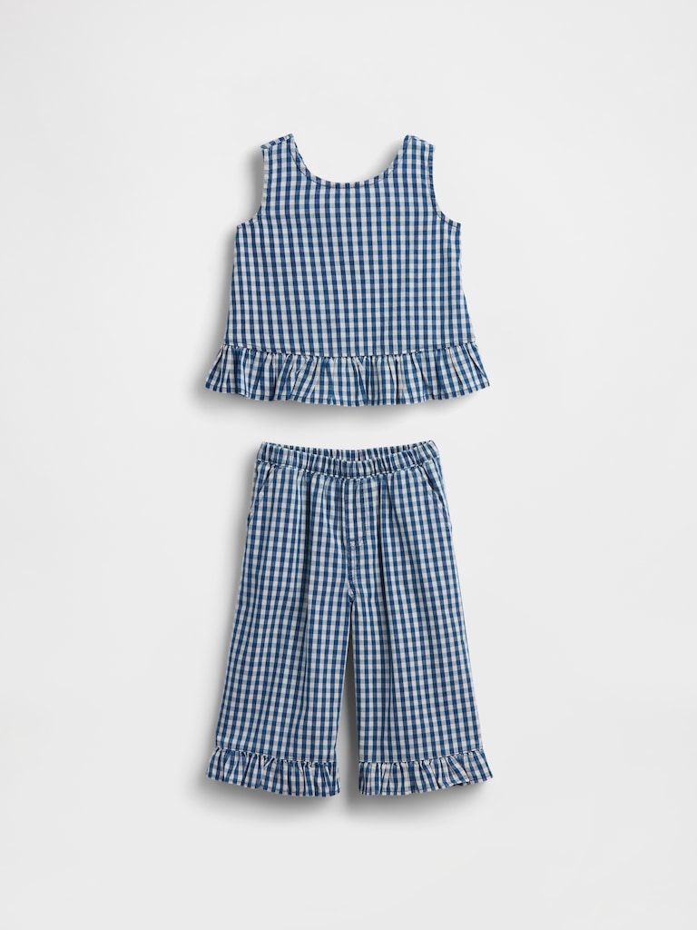 Baby & Toddler Gingham Denim Ruffle-Hem Outfit Set