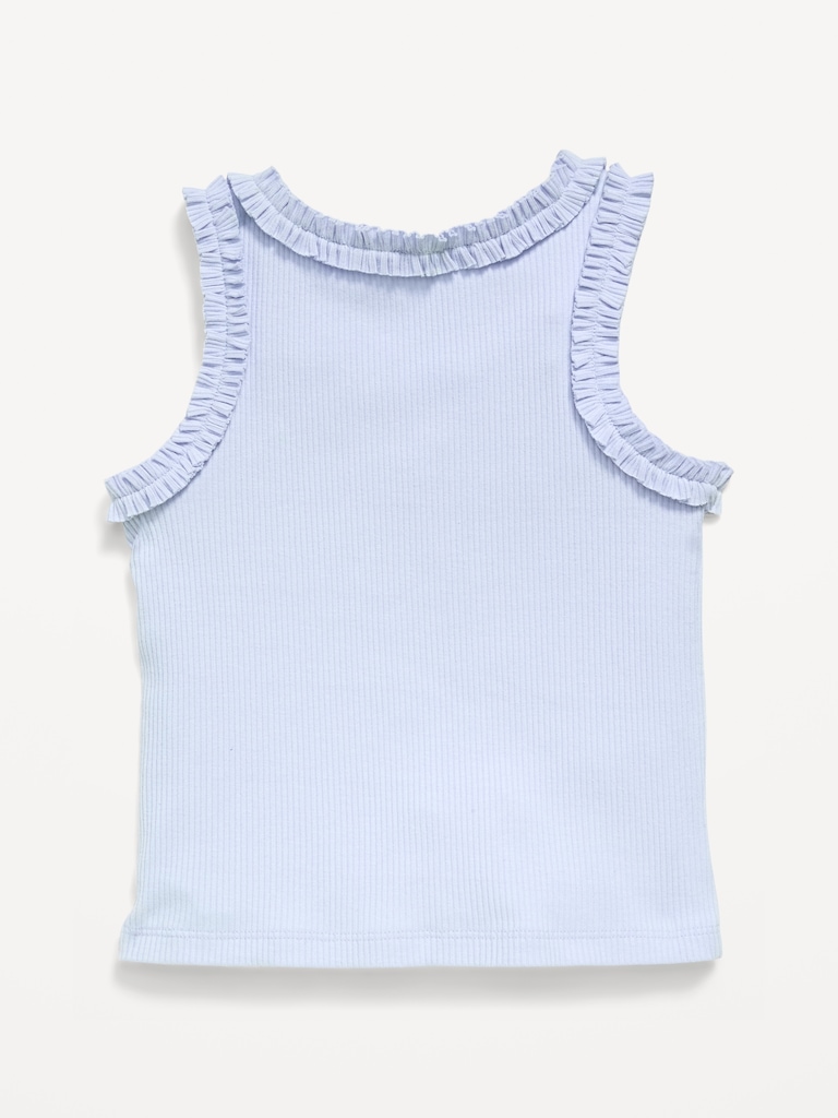 Printed Sleeveless Ruffle-Trim Ribbed Top for Toddler Girls