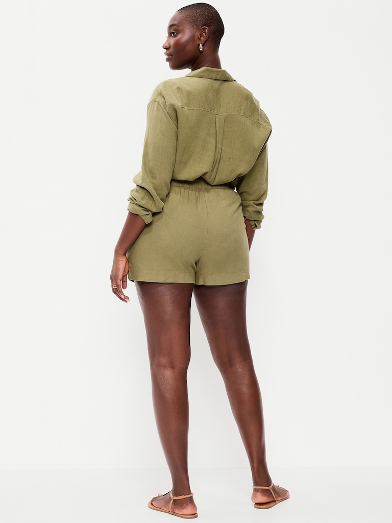 High-Waisted Beach Linen Pull-On Shorts