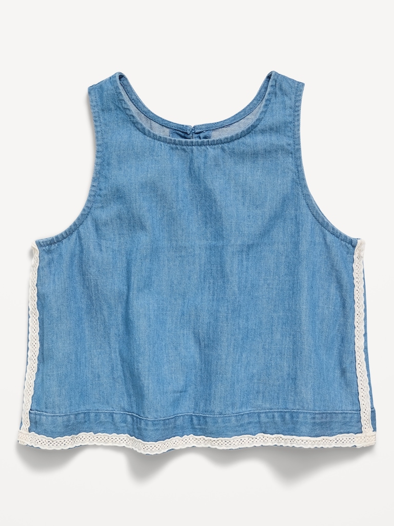 Sleeveless Lace-Trim Chambray Top for Girls