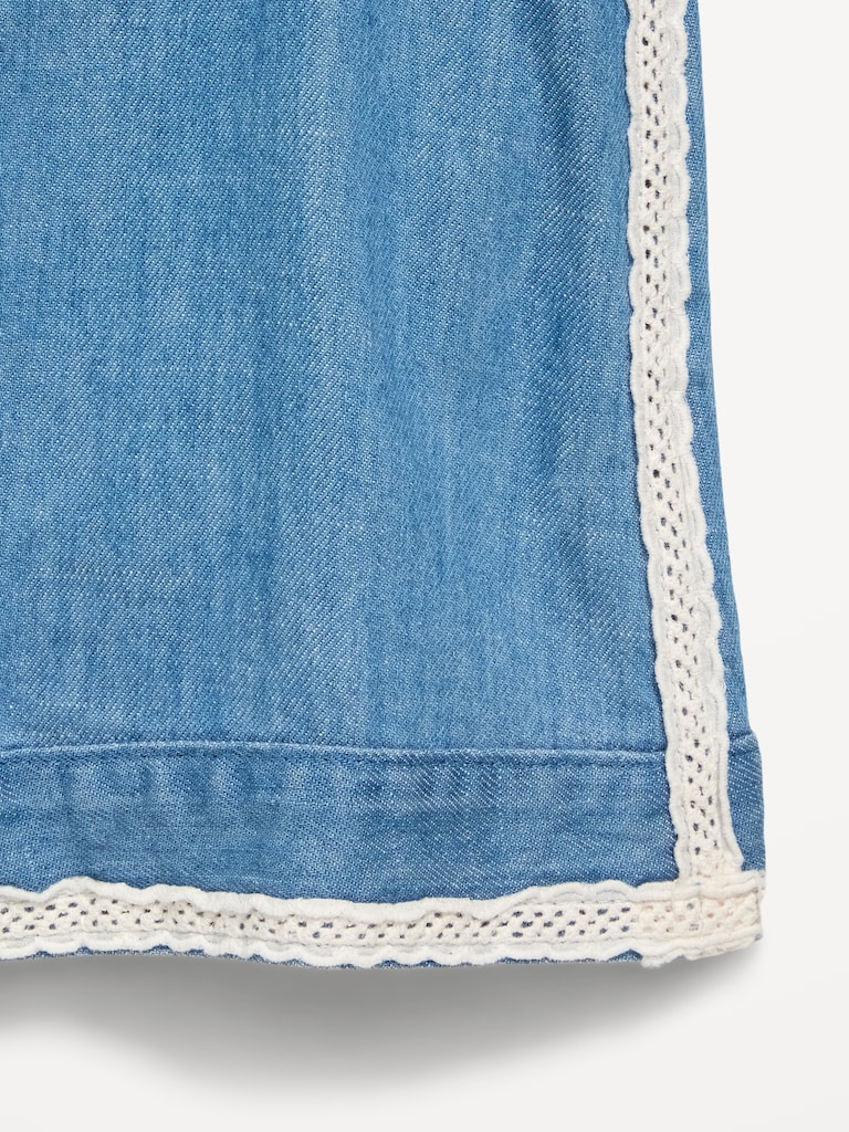 Sleeveless Lace-Trim Chambray Top for Girls