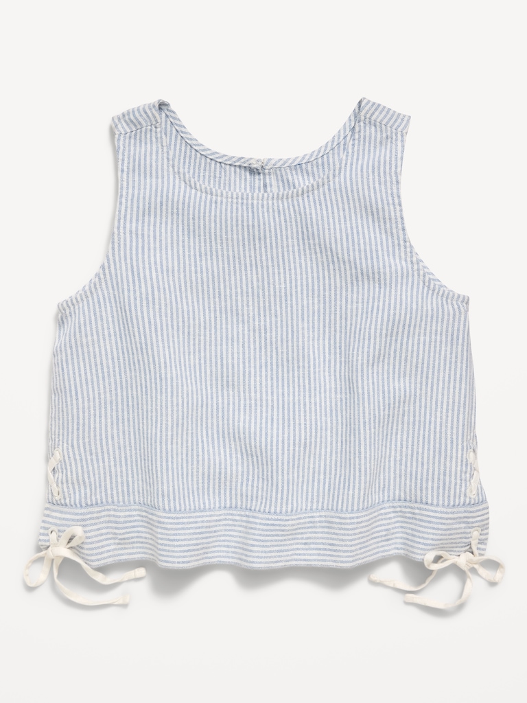 Sleeveless Striped Tie-Knot Linen-Blend Top for Girls