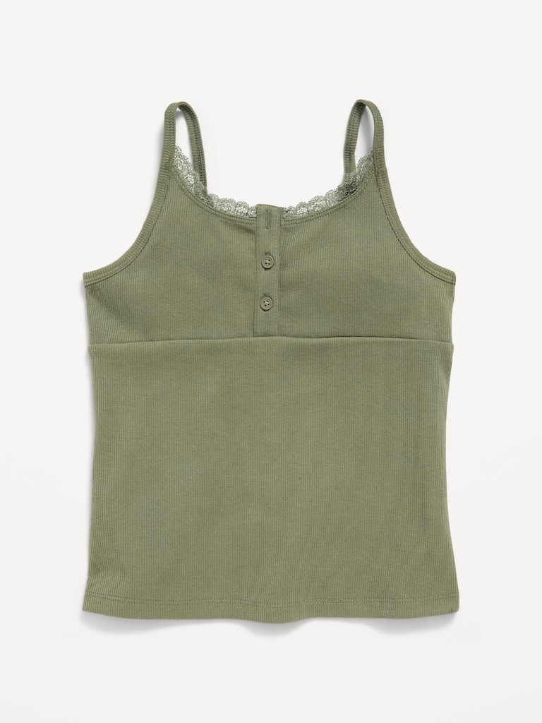 Fitted Lace-Trim Henley Tank Top for Girls
