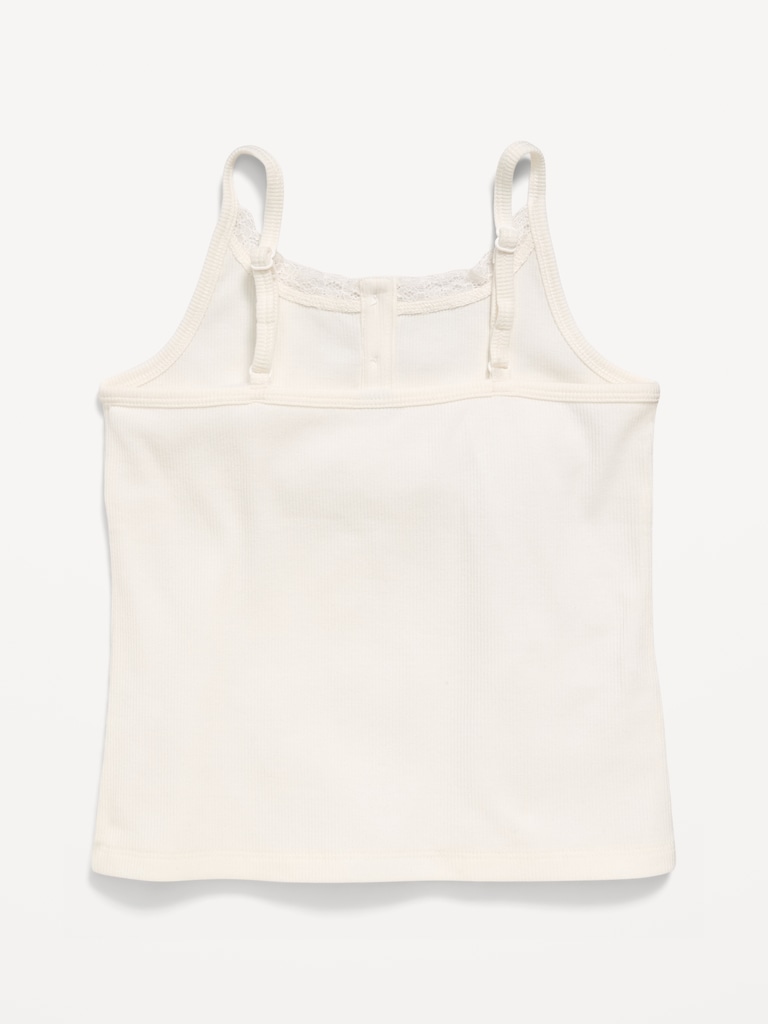 Fitted Lace-Trim Henley Tank Top for Girls