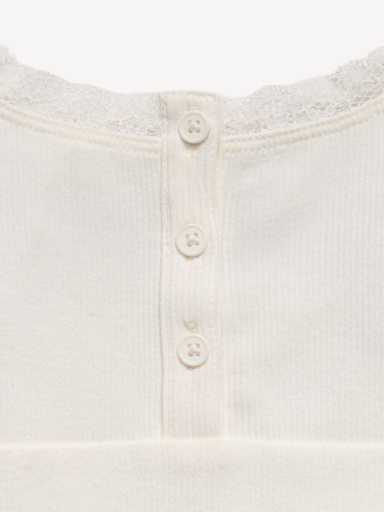 Fitted Lace-Trim Henley Tank Top for Girls