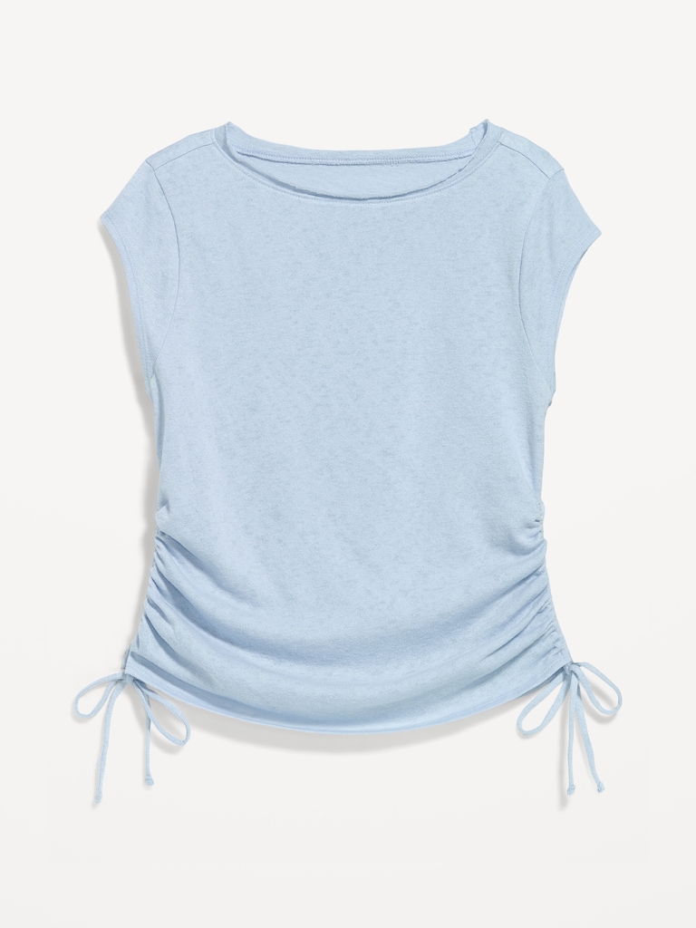 Cap-Sleeve Shirred Side Top