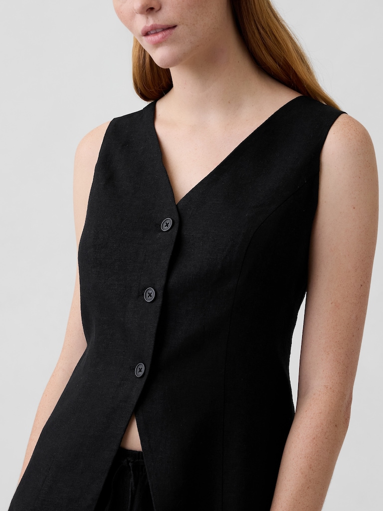 Longline Linen-Blend Vest