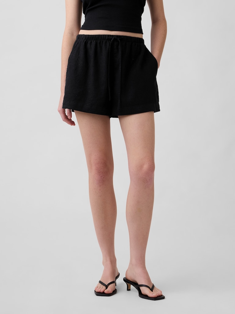 4" High Rise Pull-On Linen-Blend Shorts