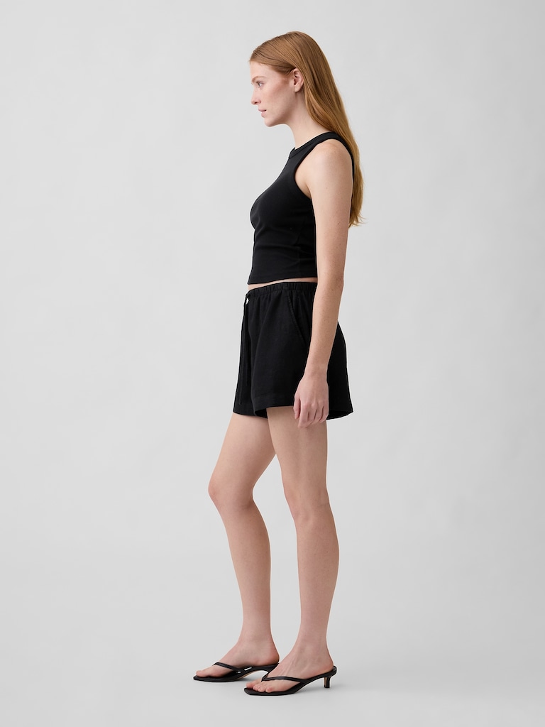 4" High Rise Pull-On Linen-Blend Shorts