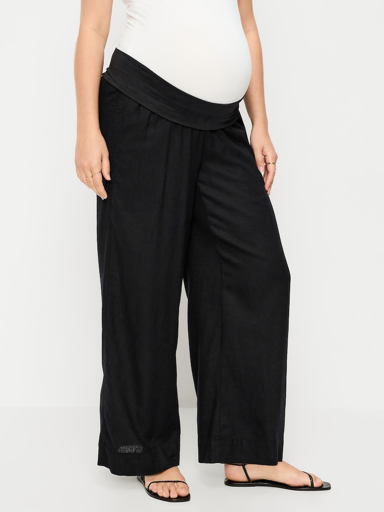 Maternity Rollover Waist Linen-Blend Super Wide-Leg Pants