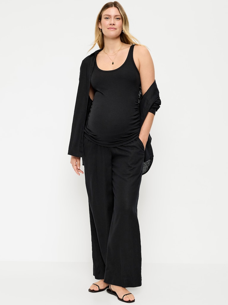 Maternity Rollover Waist Linen-Blend Super Wide-Leg Pants