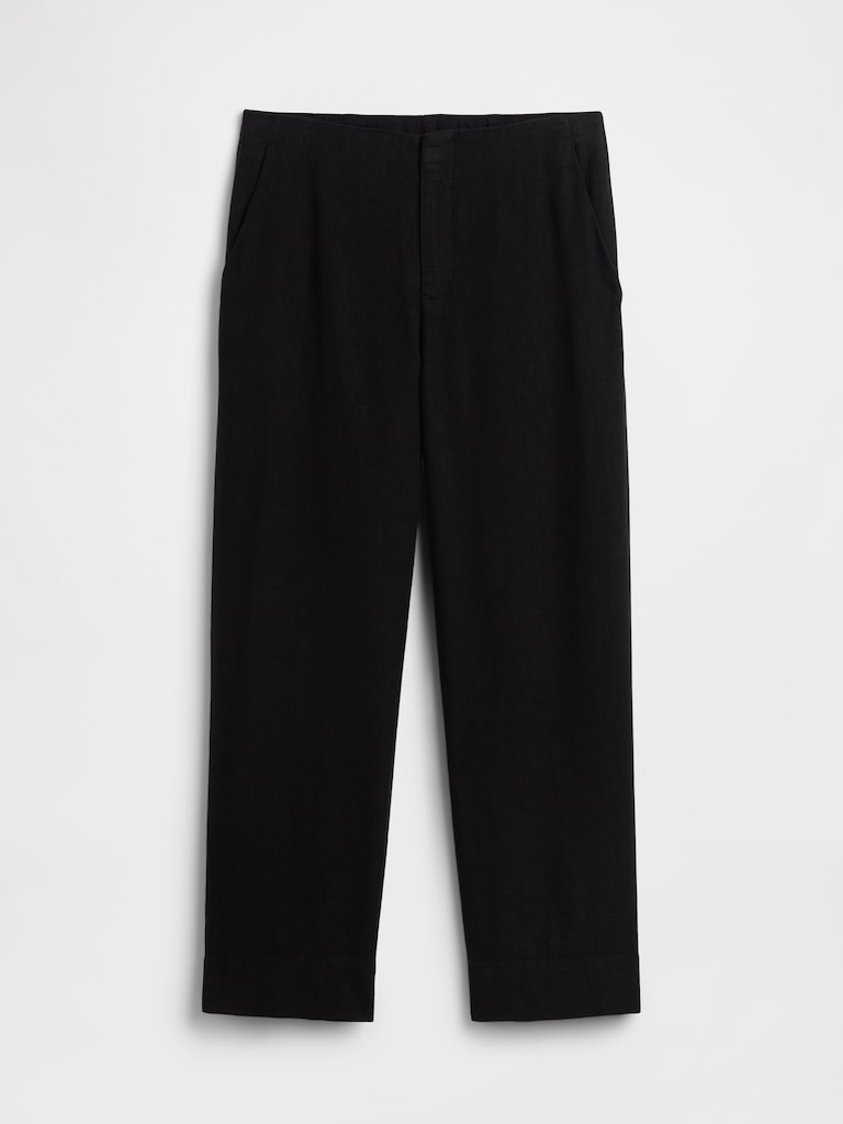 High Rise Linen-Blend Straight Crop Pants