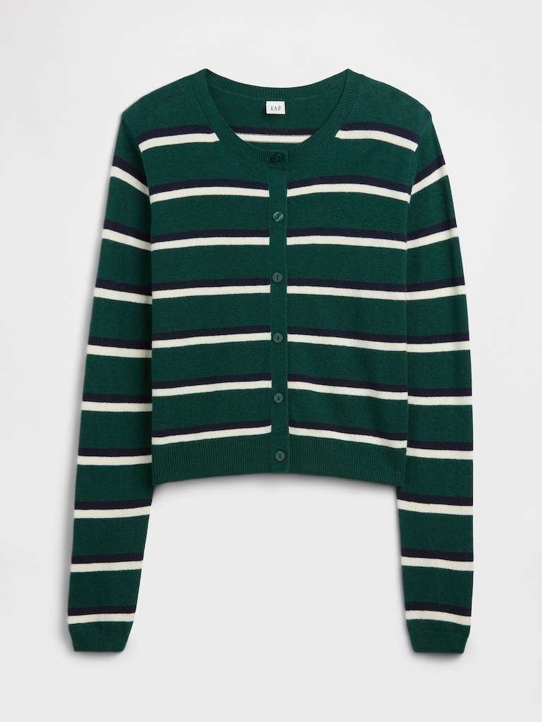 CashSoft Stripe Crewneck Cardigan