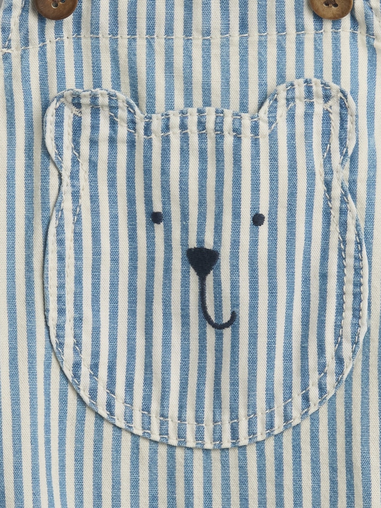 Baby Denim Stripe Bear Pocket Bubble Bodysuit